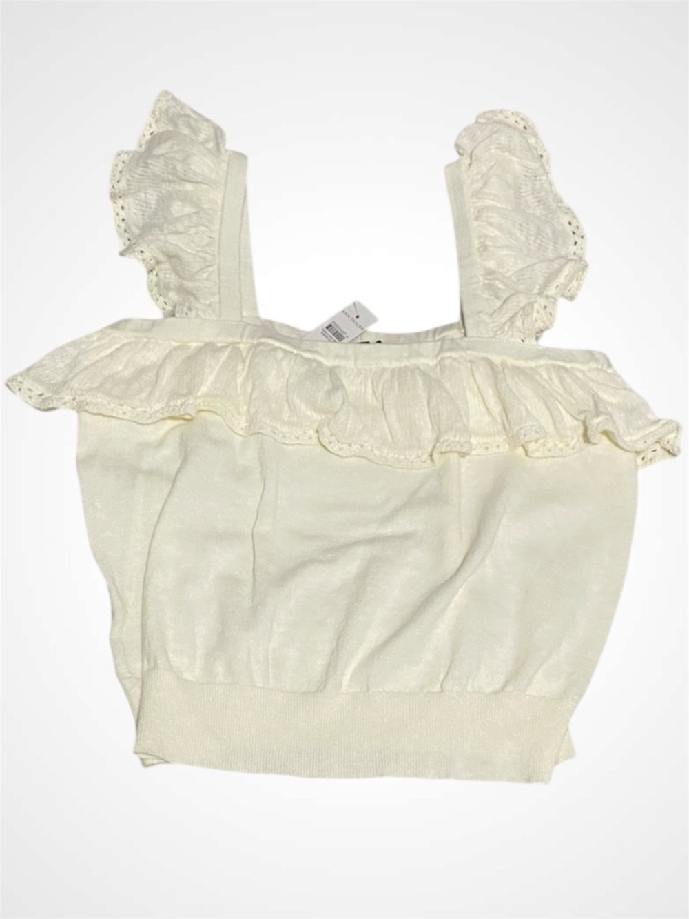 NWT - Ann Taylor Cream Ruffle-Trim Tank Top